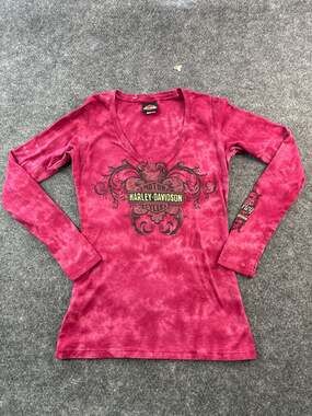 Harley-Davidson Laconia New Hampshire Tie Dye Long Sleeve V-Neck Shirt Size M